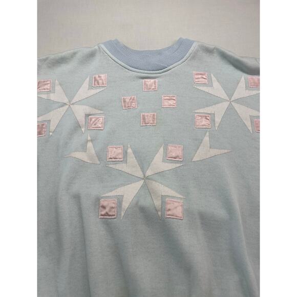 VTG 90s Women's Geometric Pattern Sweatshirt size L Blue Pink - Picture 2 of 8